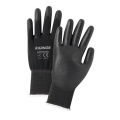 benutzerdefinierte Farbe 13G schwarz Polyester Shell mit schwarzem Pu beschichtet auf Finger und Palm Handschuhe